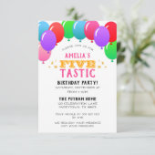 VIJFtastische 5e verjaardag ballonbandroze Kaart (Staand voorkant)