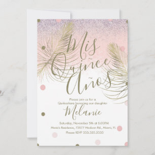 Vijftien Nep Glitter Stippen Goud Veer Roze Kaart