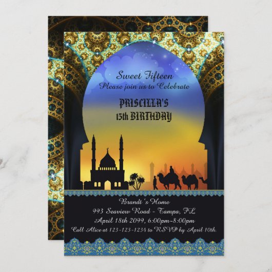 Vijftien, verjaardag, uitnodiging, Arabische nacht Kaart (Voorkant / Achterkant)