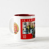 Vijftiende verjaardag van de stichting van de DDR. Tweekleurige Koffiemok (Voorkant links)