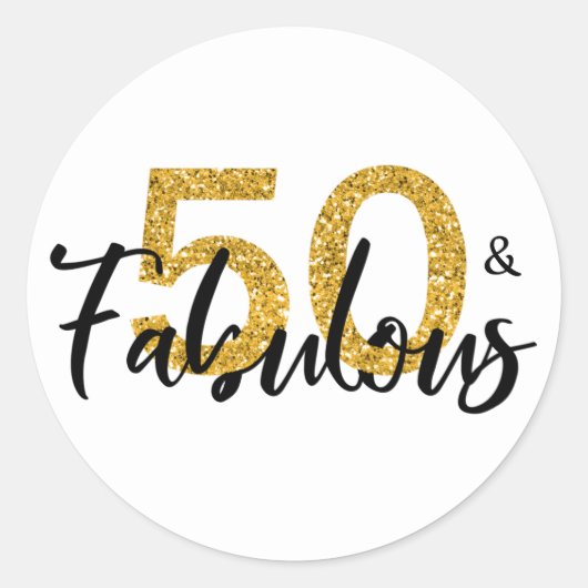 Vijftig 50 en Fabulous Gold Glitter Ronde Sticker (Voorkant)