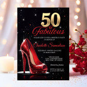 Vijftig 50 & Fabulous BIRTHDAY Rood Goud Hoge Hakk Kaart