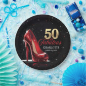 Vijftig 50 & Fabulous BIRTHDAY Rood Goud Hoge Hakk Papieren Bordje (Feest)