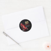 Vijftig 50 & Fabulous BIRTHDAY Rood Goud Hoge Hakk Ronde Sticker (Envelop)