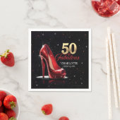 Vijftig 50 & Fabulous BIRTHDAY Rood Goud Hoge Hakk Servet (Insitu)