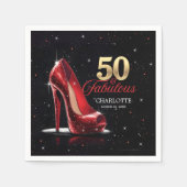Vijftig 50 & Fabulous BIRTHDAY Rood Goud Hoge Hakk Servet (Voorkant)