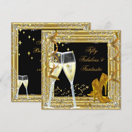 Vijftig 50 & Fantastisch Fabulous Gold Black Kaart (Voorkant / Achterkant)