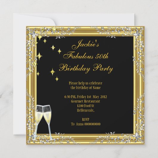 Vijftig 50 & Fantastisch Fabulous Gold Black Kaart (Achterkant)