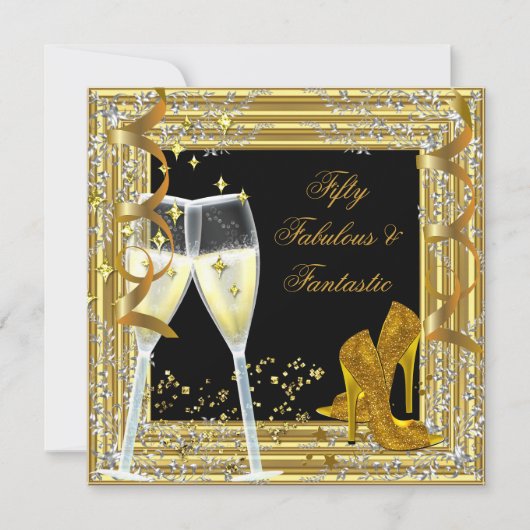 Vijftig 50 & Fantastisch Fabulous Gold Black Kaart (Voorkant)