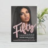Vijftig 50e Birthday fotoscript glitter roos roze Kaart (Staand voorkant)