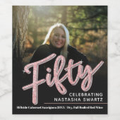 Vijftig 50e Birthday fotoscript glitter roze Wijn Etiket (Enkel label)