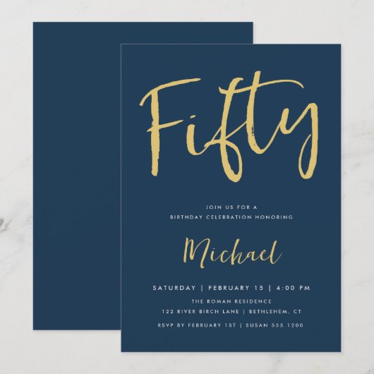 Vijftig 50e verjaardag Blauwe Gouden Mijlpaal Kaart (Voorkant / Achterkant)