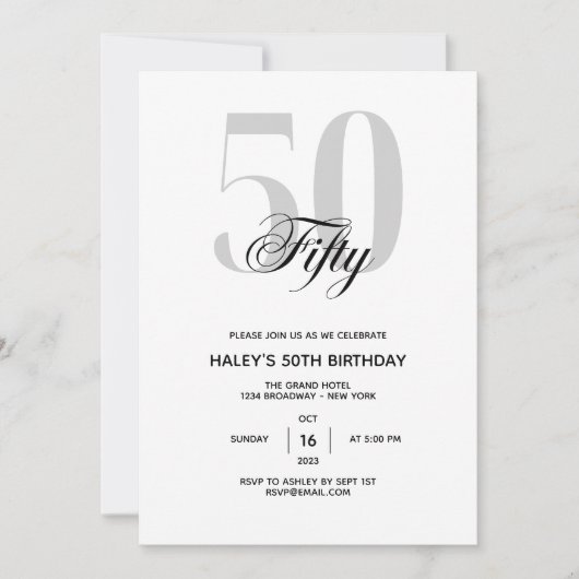 Vijftig - 50e verjaardag Elegant zwart-wit Kaart (Voorkant)