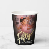 Vijftig 50e verjaardag fotoscript zwart goud kleur papieren bekers (Achterkant)