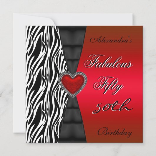 Vijftig 50e verjaardag Rode Zebra Wilde Black 2 Kaart (Voorkant)