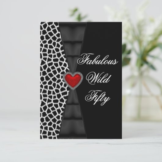 Vijftig 50e verjaardag Rode Zebra Wilde Black 4a Kaart (Staand voorkant)