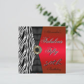 Vijftig 50e verjaardag Rode Zebra Wilde Zwart Kaart (Staand voorkant)