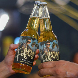 Vijftig 50e verjaardagsfeestje foto goud zwart bier etiket