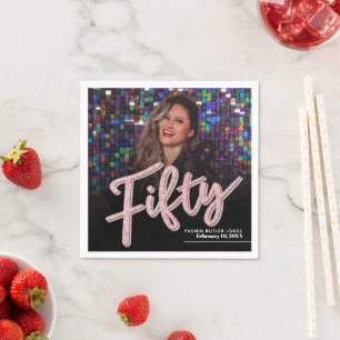 Vijftig 50ste verjaardag aangepaste fotoscript roz servet