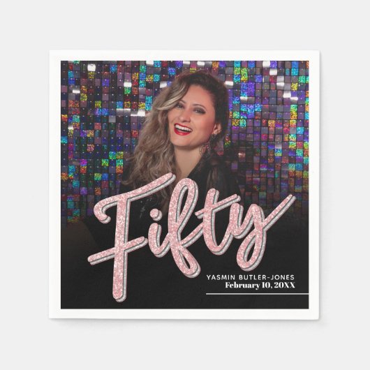 Vijftig 50ste verjaardag aangepaste fotoscript roz servet (Voorkant)