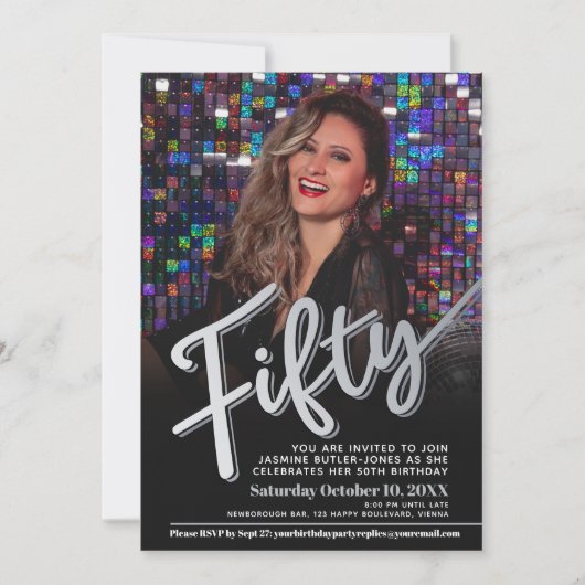 Vijftig 50ste verjaardag foto script zwart sliver kaart (Voorkant)