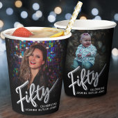 Vijftig 50ste verjaardag foto script zwart zilver papieren bekers