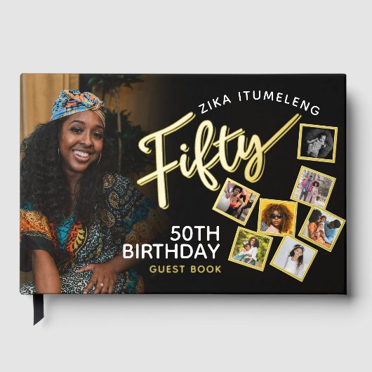 Vijftig 50ste verjaardag foto's zwart goud gastenb gastenboek (Voorkant)