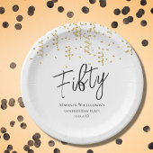 Vijftig, 50ste verjaardag voor zwart, wit en goud papieren bordje