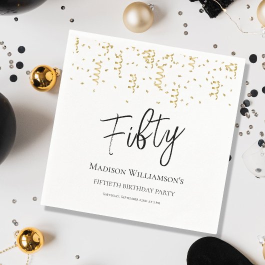 Vijftig, 50ste verjaardag voor zwart, wit en goud servet