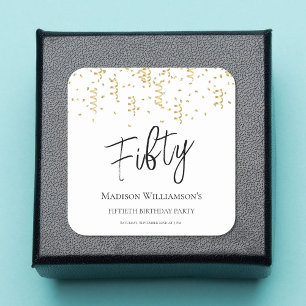 Vijftig, 50ste verjaardag voor zwart, wit en goud vierkante sticker