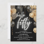 Vijftig 50ste verjaardag zwarte en gouden ballonne kaart (Voorkant)