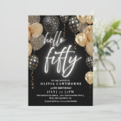 Vijftig 50ste verjaardag zwarte en gouden ballonne kaart (Staand voorkant)