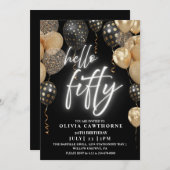 Vijftig 50ste verjaardag zwarte en gouden ballonne kaart (Voorkant / Achterkant)
