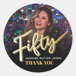 Vijftig 50ste verjaardagsfeest foto gouden gunst ronde sticker