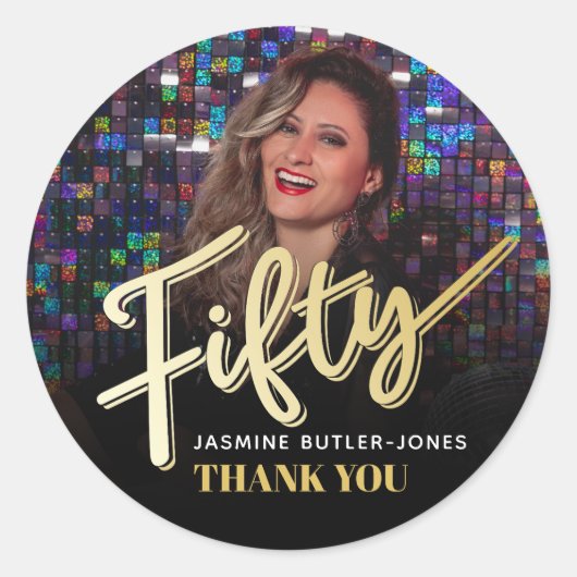 Vijftig 50ste verjaardagsfeest foto gouden gunst ronde sticker (Voorkant)