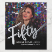 Vijftig 50ste verjaardagsfeest foto zwart zilver wijn etiket (Enkel label)