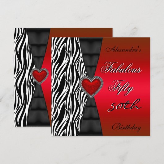 Vijftig 50ste verpartij Rood Zebra Wild Zwart 2 Kaart (Voorkant / Achterkant)
