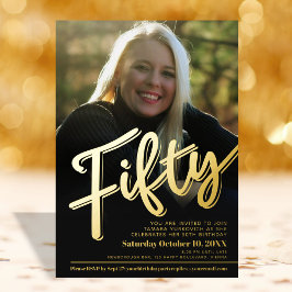 Vijftig 50th Birthday aangepaste fotoscript goud Folie Uitnodiging