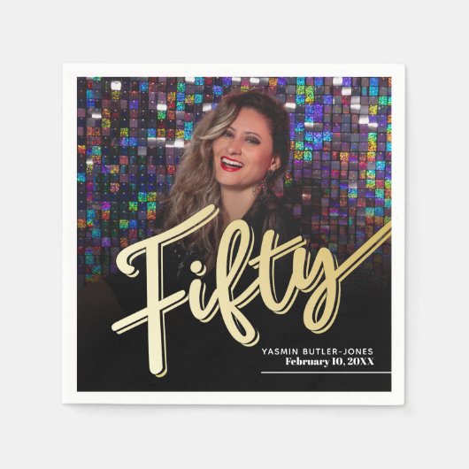 Vijftig 50th Birthday aangepaste fotoscript goud Servet (Voorkant)