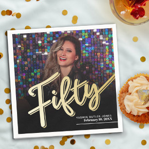 Vijftig 50th Birthday aangepaste fotoscript goud Servet