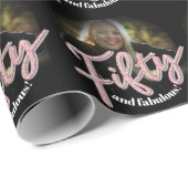 Vijftig 50th Birthday fotoscript roos roze aangepa Cadeaupapier (Rol Hoek)