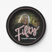 Vijftig 50th Birthday fotoscript roos roze aangepa Papieren Bordje (Voorkant)