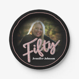 Vijftig 50th Birthday fotoscript roos roze aangepa Papieren Bordje