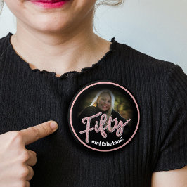 Vijftig 50th Birthday fotoscript roos roze aangepa Ronde Button 3,2 Cm