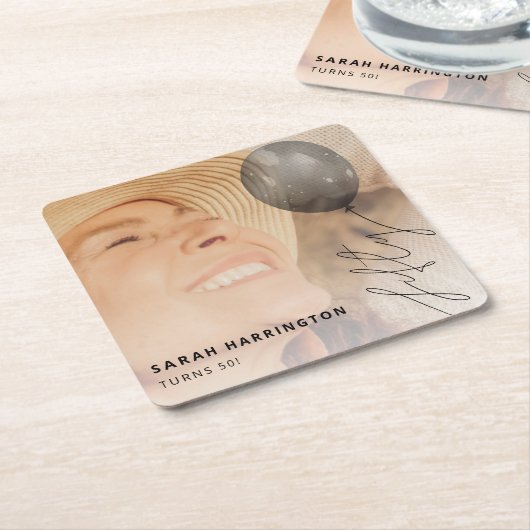 Vijftig Ballonsnaren | Foto 50ste verjaardagsfeest Kartonnen Onderzetters (Schuin)