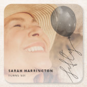 Vijftig Ballonsnaren | Foto 50ste verjaardagsfeest Kartonnen Onderzetters (Voorkant)