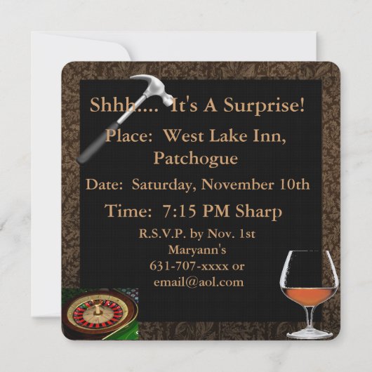 Vijftig Birthday Cigars, Poker and BRANDY INVITATI Kaart (Achterkant)