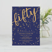 Vijftig blauw goudglitter Moderne 50ste verjaardag Kaart (Staand voorkant)