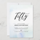 vijftig | Blauwe Waterverf 50e verjaardag Kaart (Voorkant)