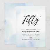 vijftig | Blauwe Waterverf 50e verjaardag Kaart (Voorkant / Achterkant)